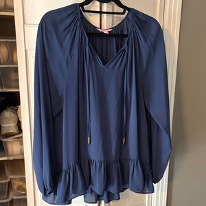 Lilly Pulitzer Navy Blue Blouse with Ruffle Hem size L